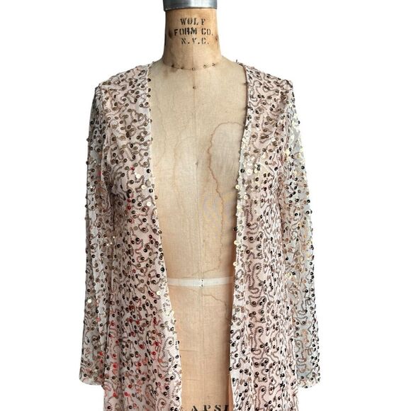 Sequin Embellished Sheer Cardigan Size S - Picture 2 of 5